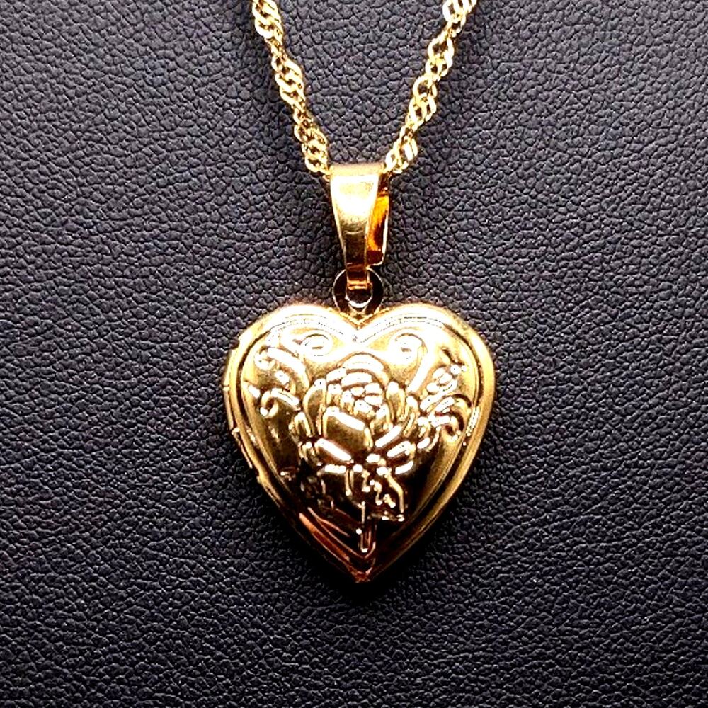 18k Gold Plated Necklace Heart Locket Floral Rose Valentine's Birthday gift
